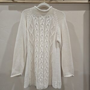 Vintage Nuggets Women's Cream Cable Knit Sweater Dress or Tunic Sz S roll neck